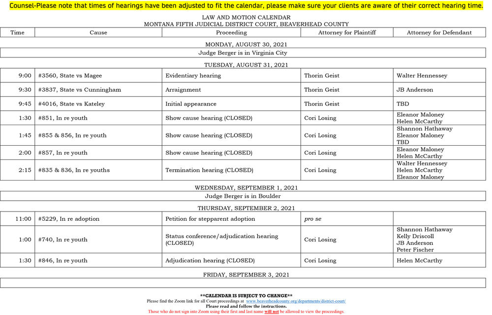 5Th District Court Calendar