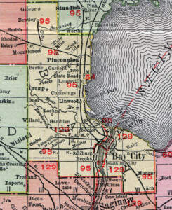 Bay County Michigan 1911 Map Rand McNally Bay City Pinconning