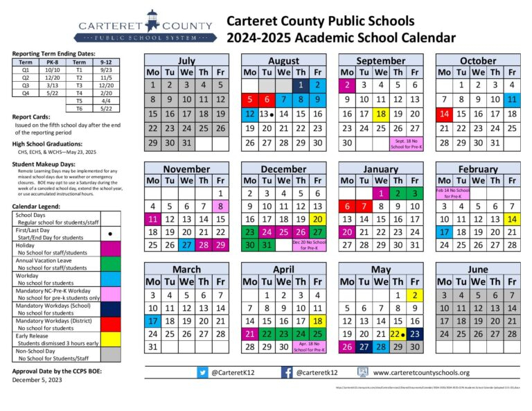 Carteret County Schools Calendar 2024 2025 Holiday Breaks