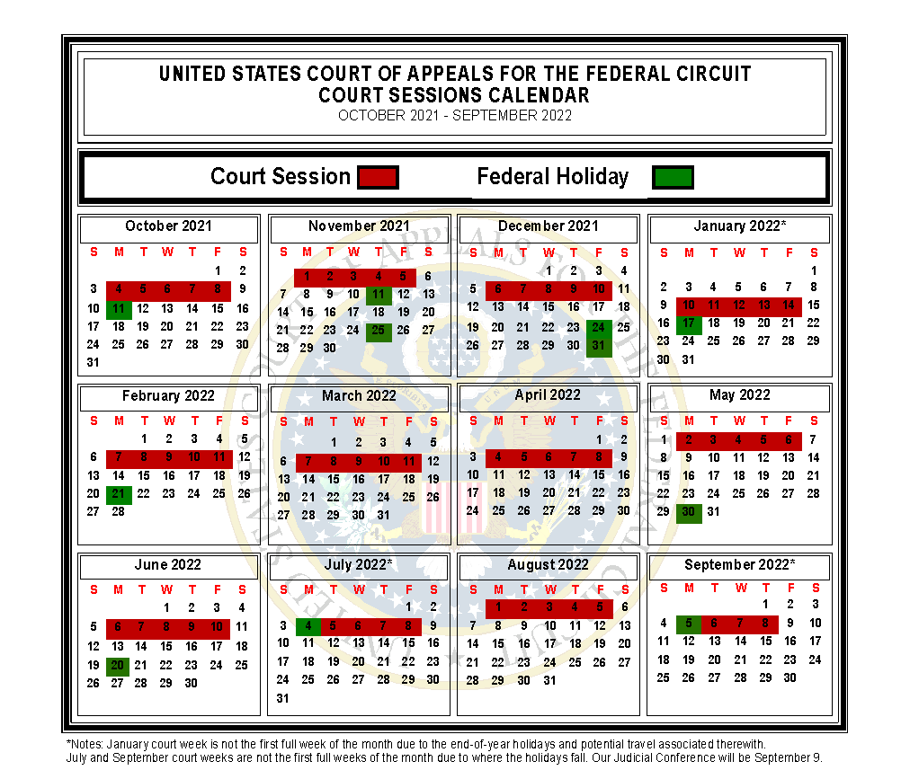 Court Sessions Calendars U S Court Of Appeals For The Federal Circuit