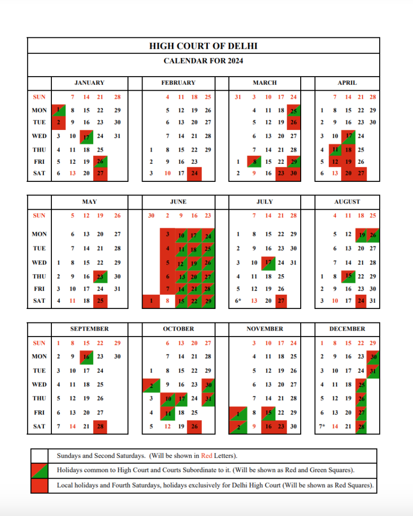 Delhi High Court Calender 2024 Bobbe Sibley