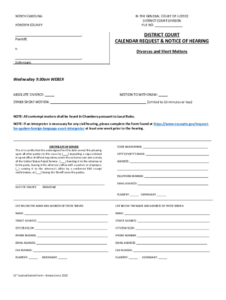 Fillable Online DISTRICT COURT CALENDAR REQUEST NOTICE OF Fax