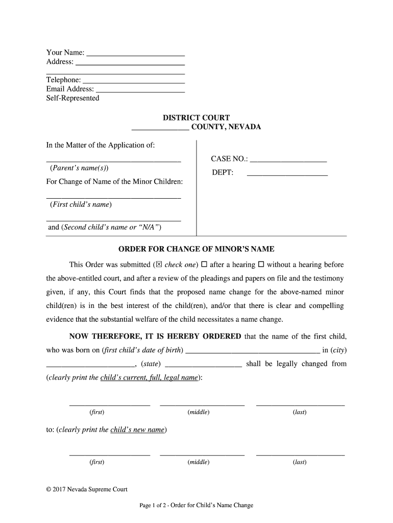 Fillable Online DISTRICT COURT CLARK COUNTY NEVADA Form Fill Out And 