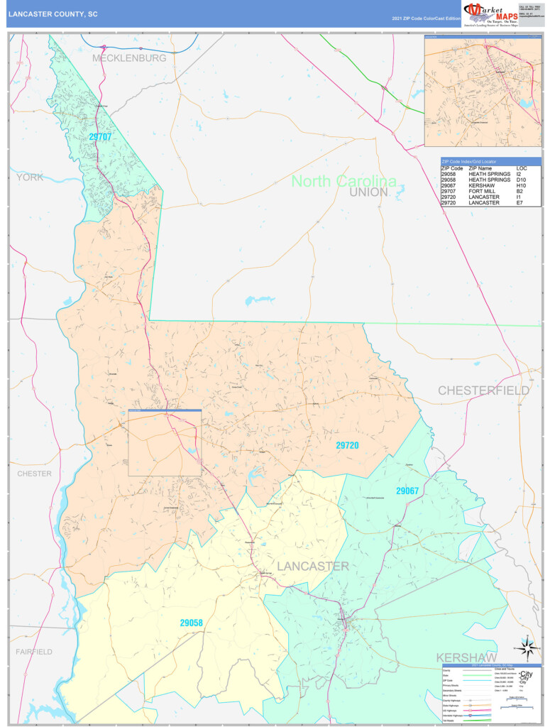 Lancaster County SC Wall Map Color Cast Style By MarketMAPS