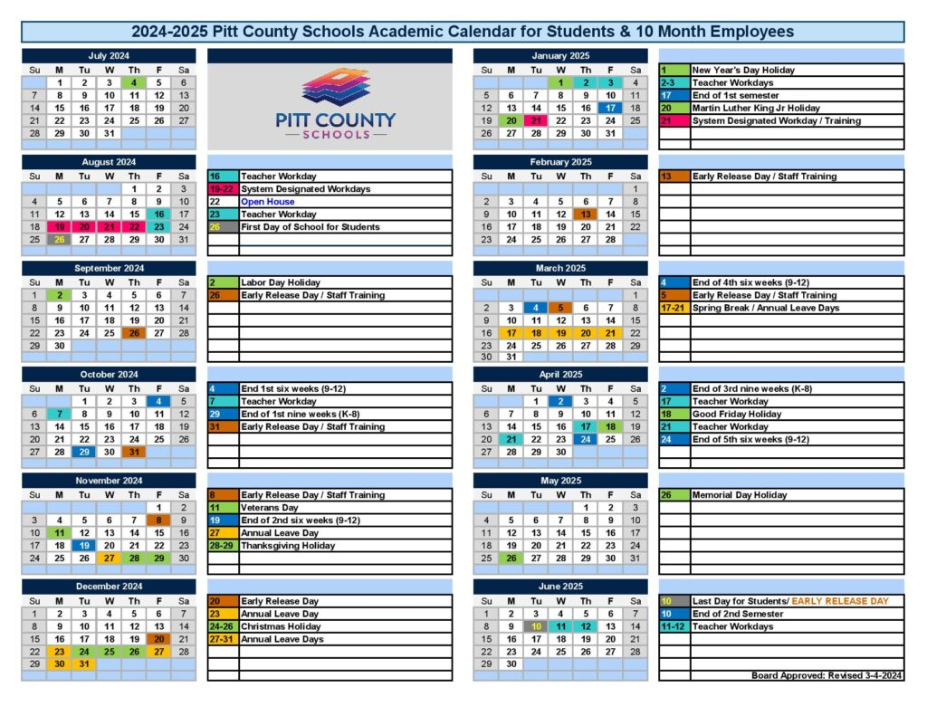 Pitt County Schools Calendar 2024 2025 Holiday Breaks