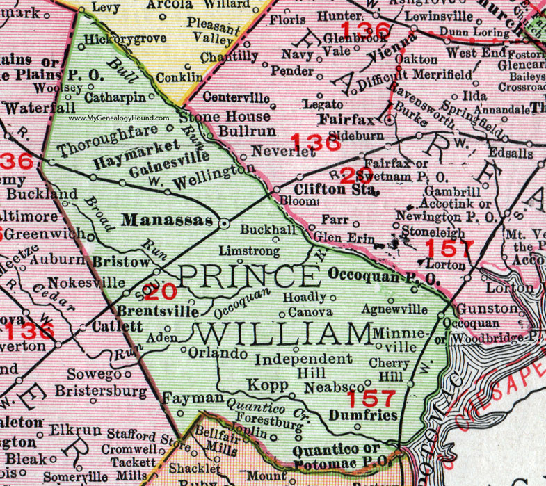 Prince William County Virginia Map 1911 Rand McNally Manassas