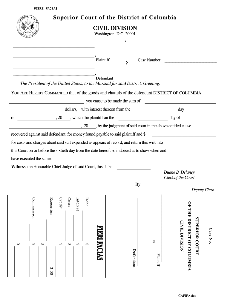 Superior Court Of The District Of Columbia Civil DC Courts Form Fill 