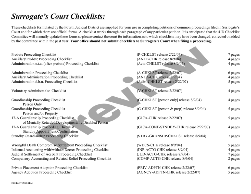 Surrogate Court Checklist Forms Monroe County US Legal Forms